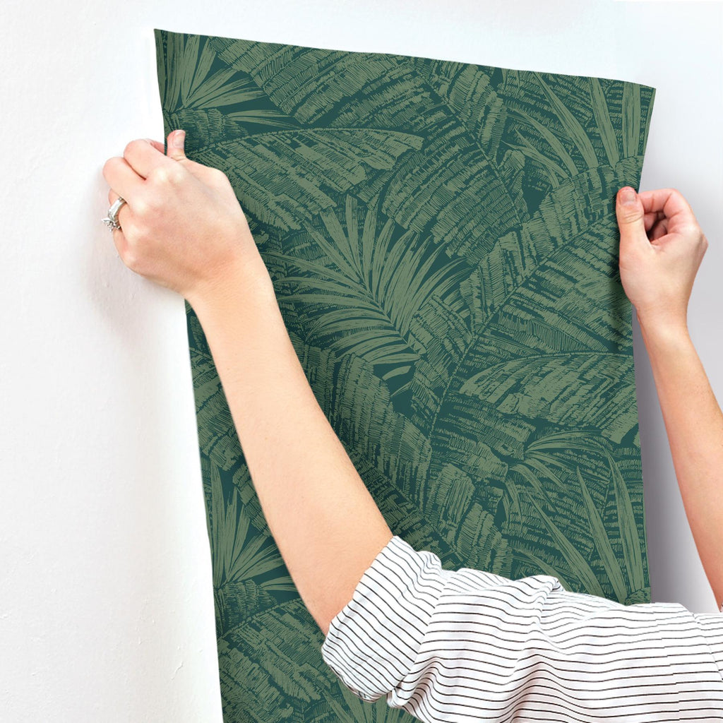 York Wallcoverings Palm Cove Toile Emerald Forest Green Wallpaper