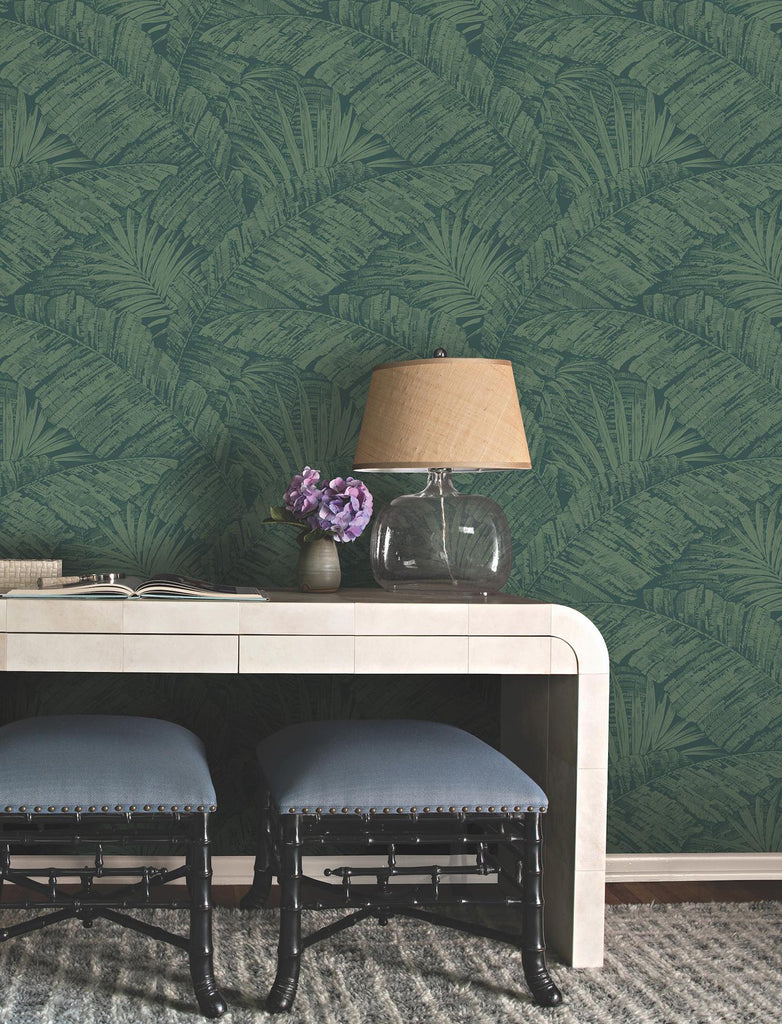 York Wallcoverings Palm Cove Toile Emerald Forest Green Wallpaper