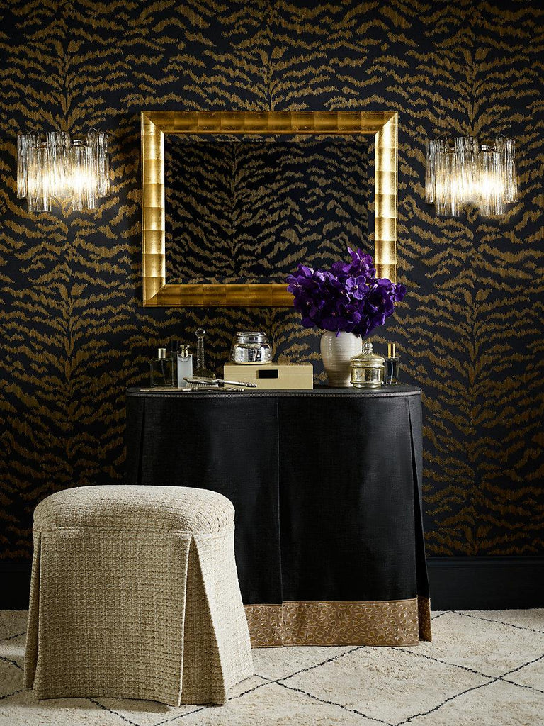 Scalamandre Tigress Wallcovering Bronze On Black Wallpaper