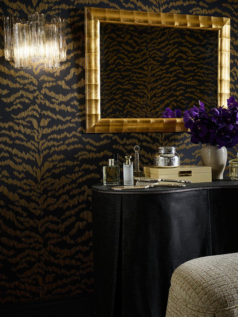 Scalamandre Tigress Wallcovering Bronze On Black Wallpaper