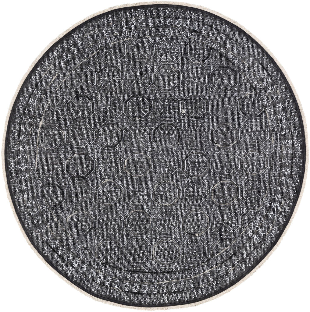 Surya Rajasthan RAJ-2301 Black Charcoal 6' Round Rug