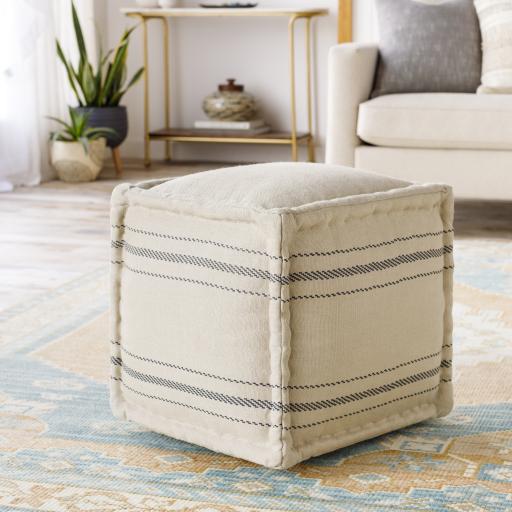 Surya Bande BDE-003 Black Tan 18"H x 16"W x 16"D Pouf