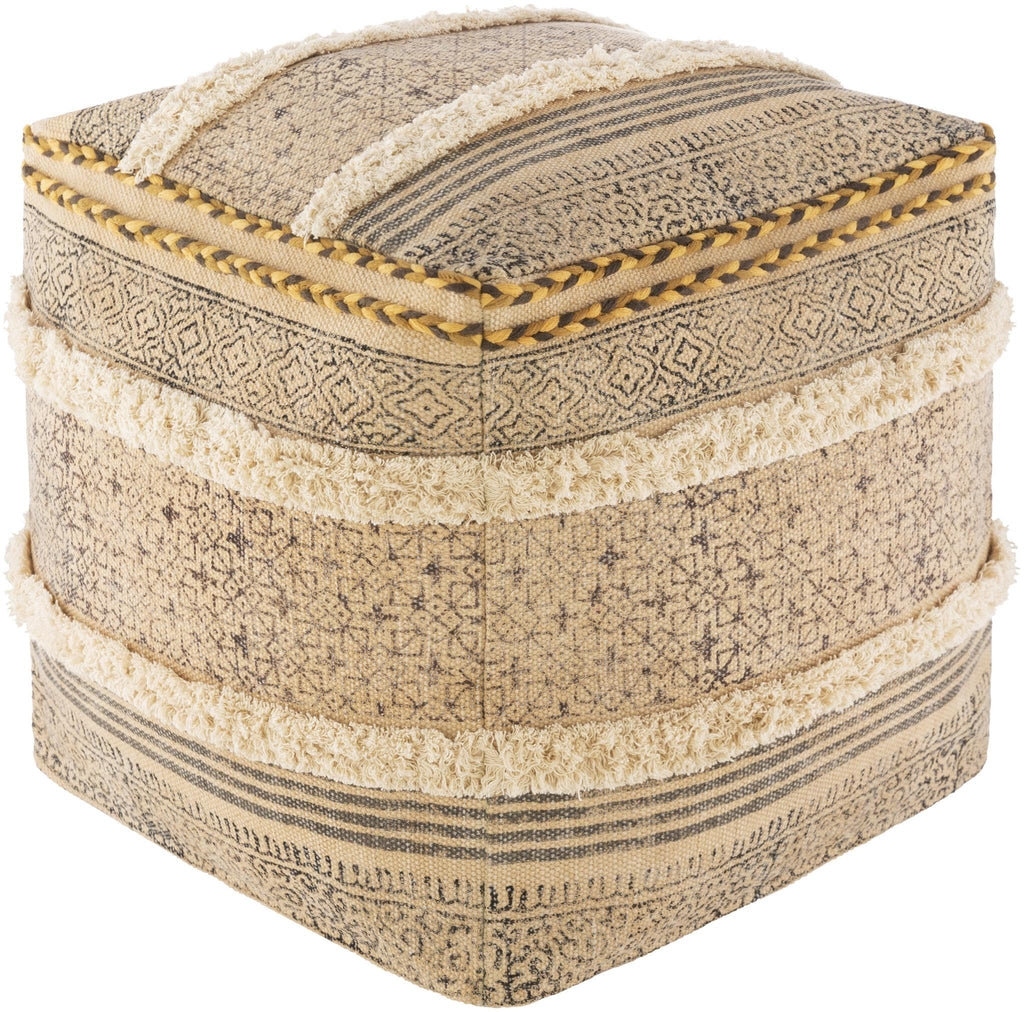 Surya Dayna DYPF-001 Beige Black 18"H x 18"W x 18"D Pouf