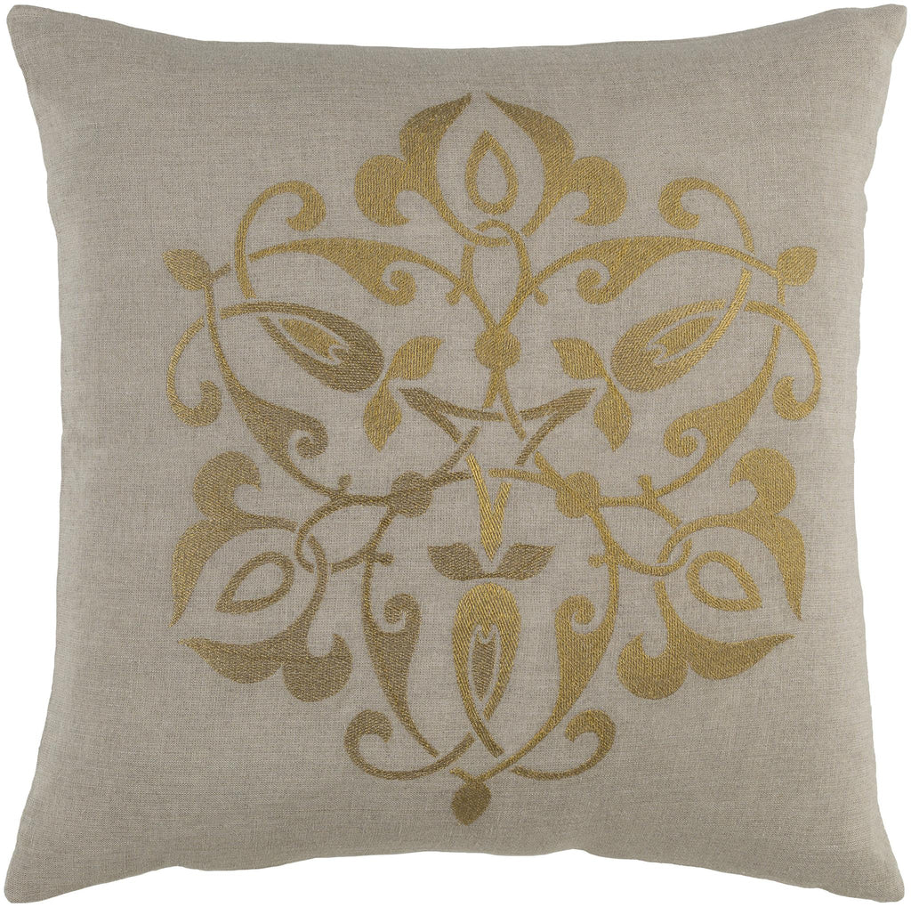 Surya Ravati RV-002 Light Gray Metallic Gold 18"H x 18"W Pillow Cover