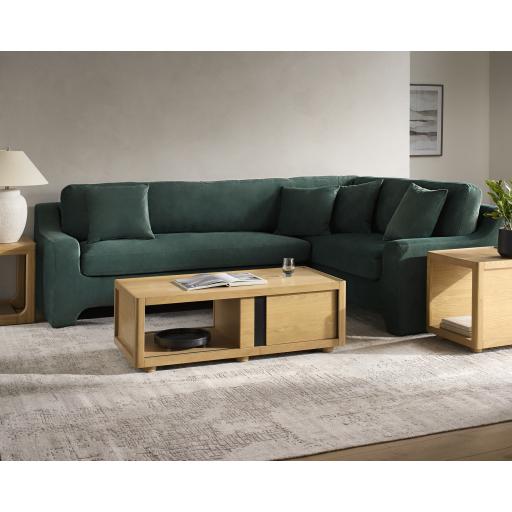 Surya Purcel PCL-002 Teal Wood RAF=75" L x 38" D x 35" H; LAF=86" L x 38" D x 35" H Sofa