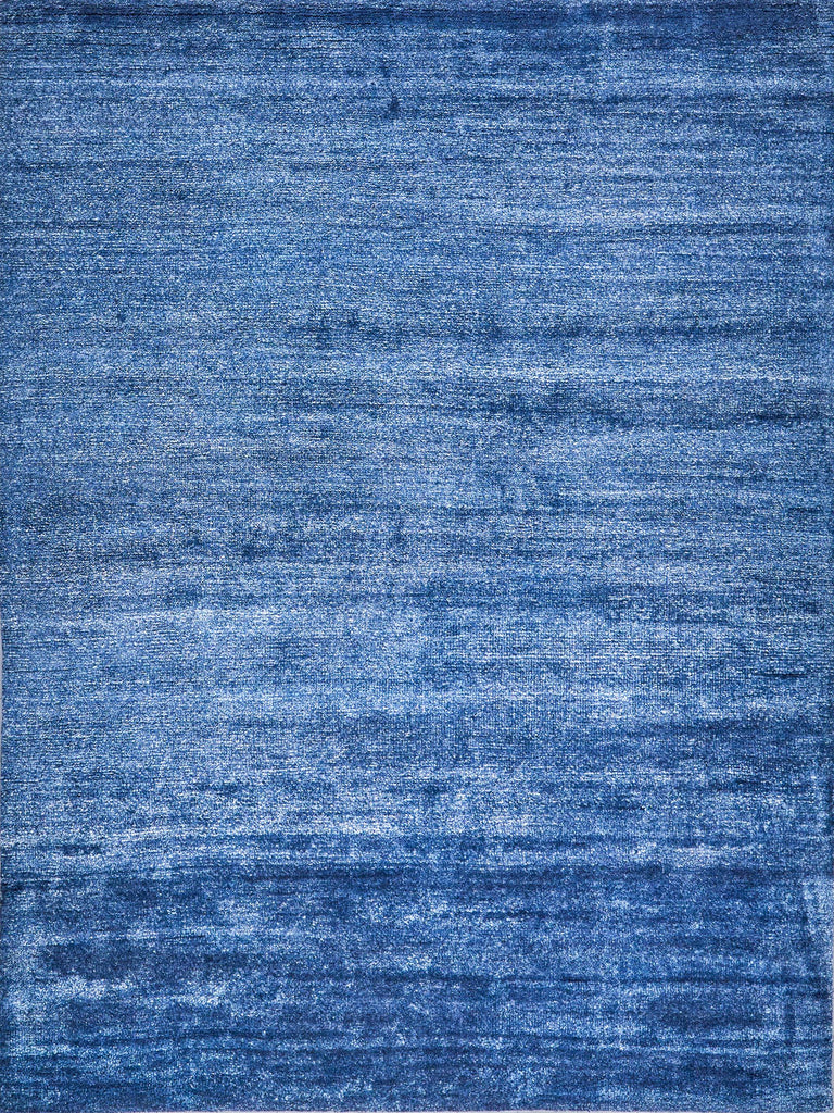 Exquisite Plush Hand-Knotted Bamboo Silk and Wool Navy Area Rug 10.0'X14.0' Rug