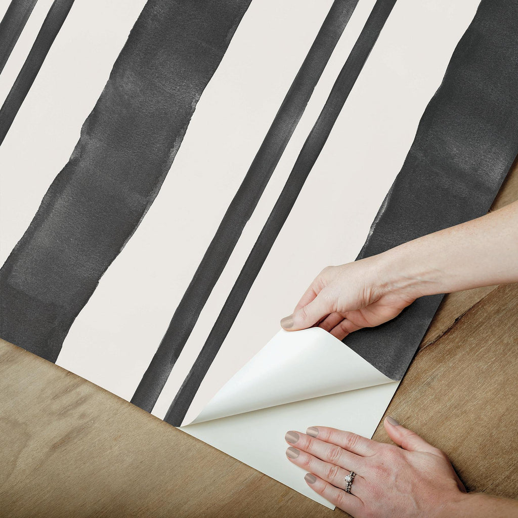 RoomMates Winston Watercolor Soft Black Stripe Peel And Stick Black Wallpaper