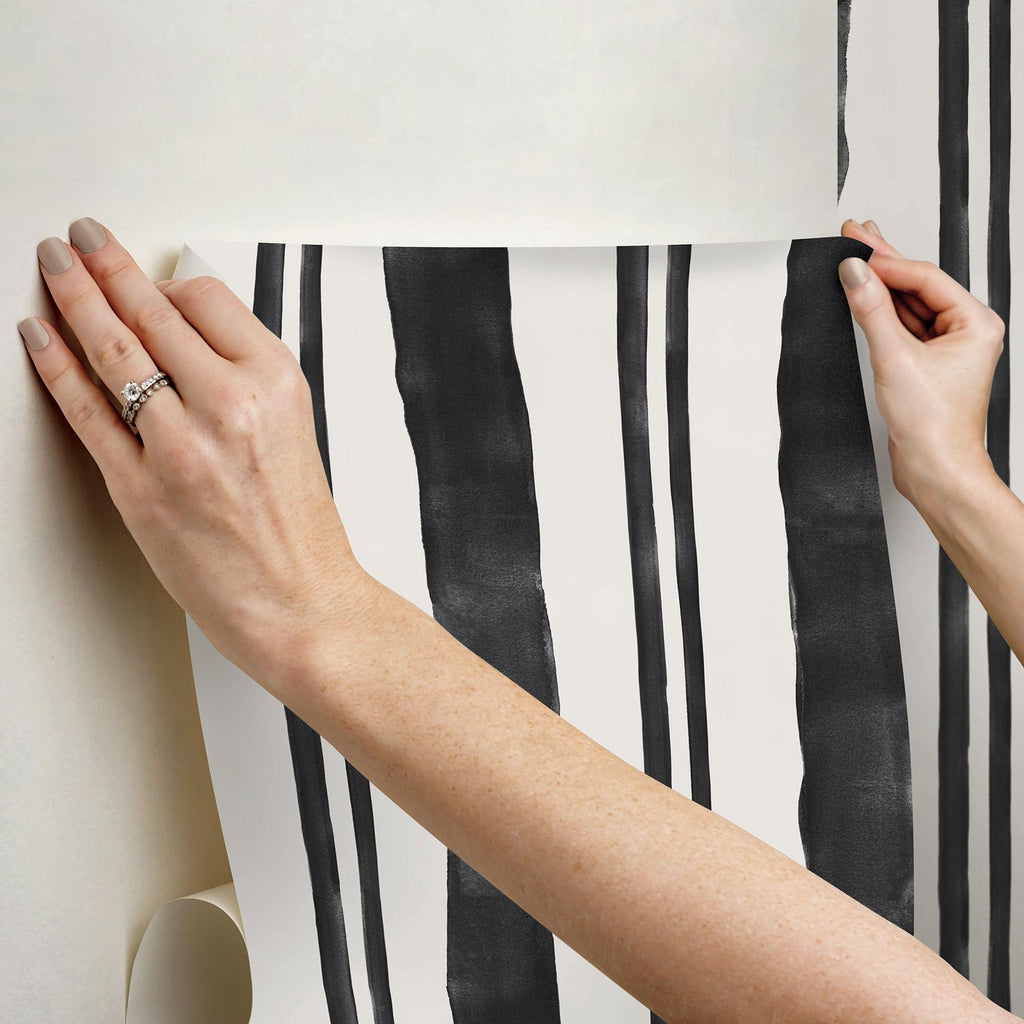 RoomMates Winston Watercolor Soft Black Stripe Peel And Stick Black Wallpaper