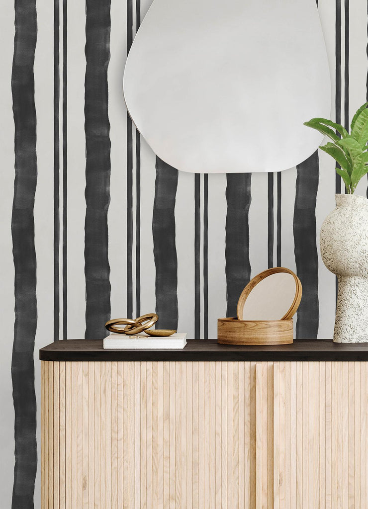 RoomMates Winston Watercolor Soft Black Stripe Peel And Stick Black Wallpaper