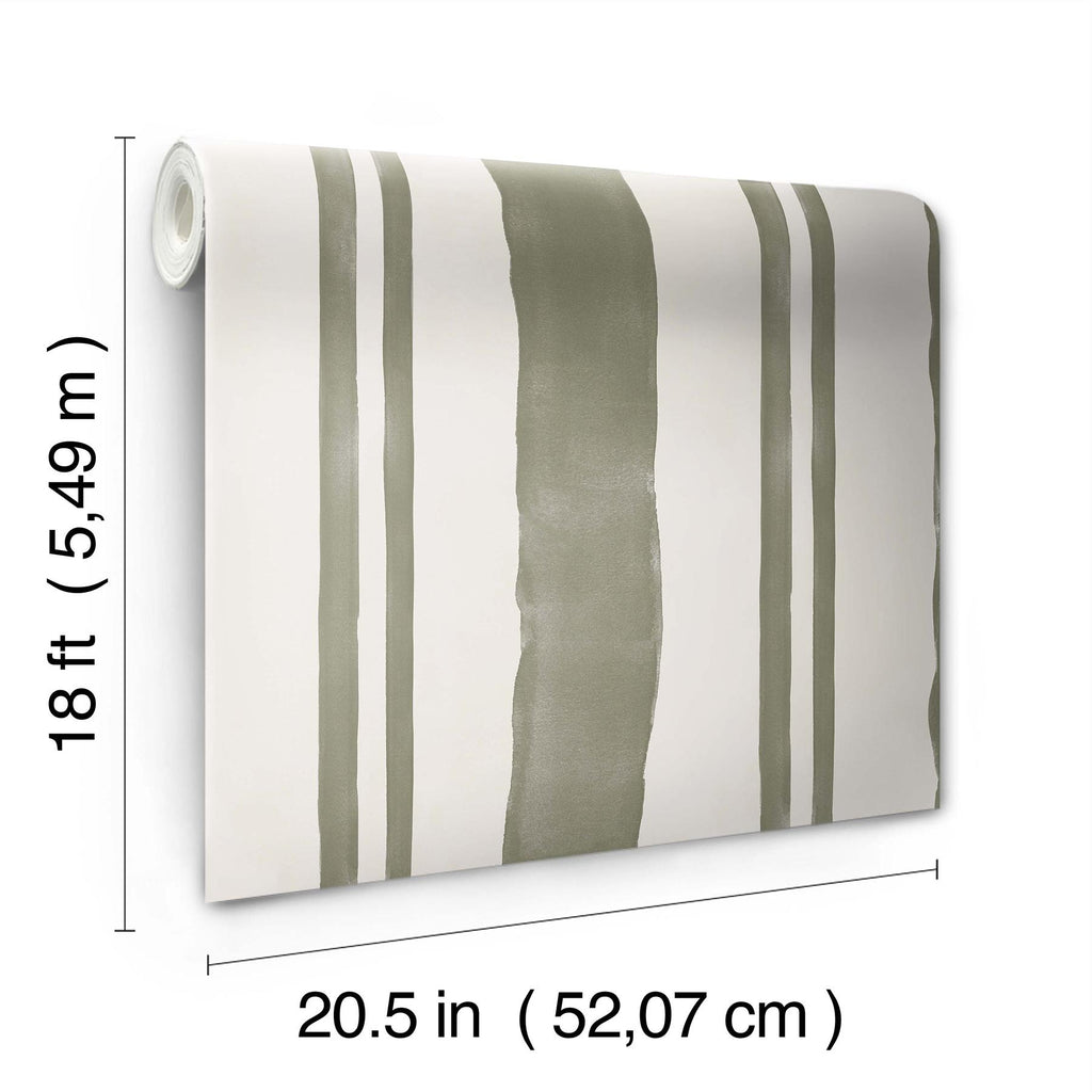 RoomMates Winston Watercolor Moss Green Stripe Peel And Stick Green Wallpaper