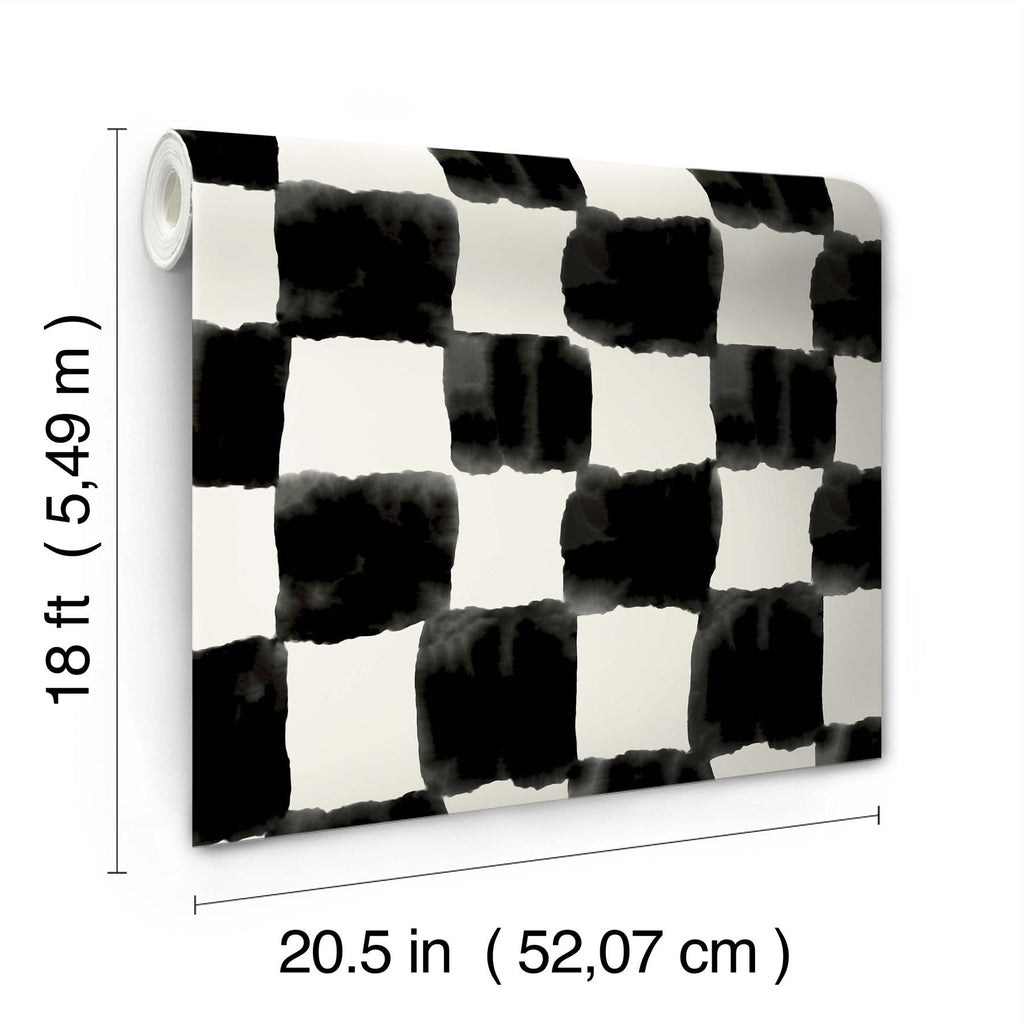 RoomMates Tess Watercolor Soft Black Checker Peel And Stick Black Wallpaper