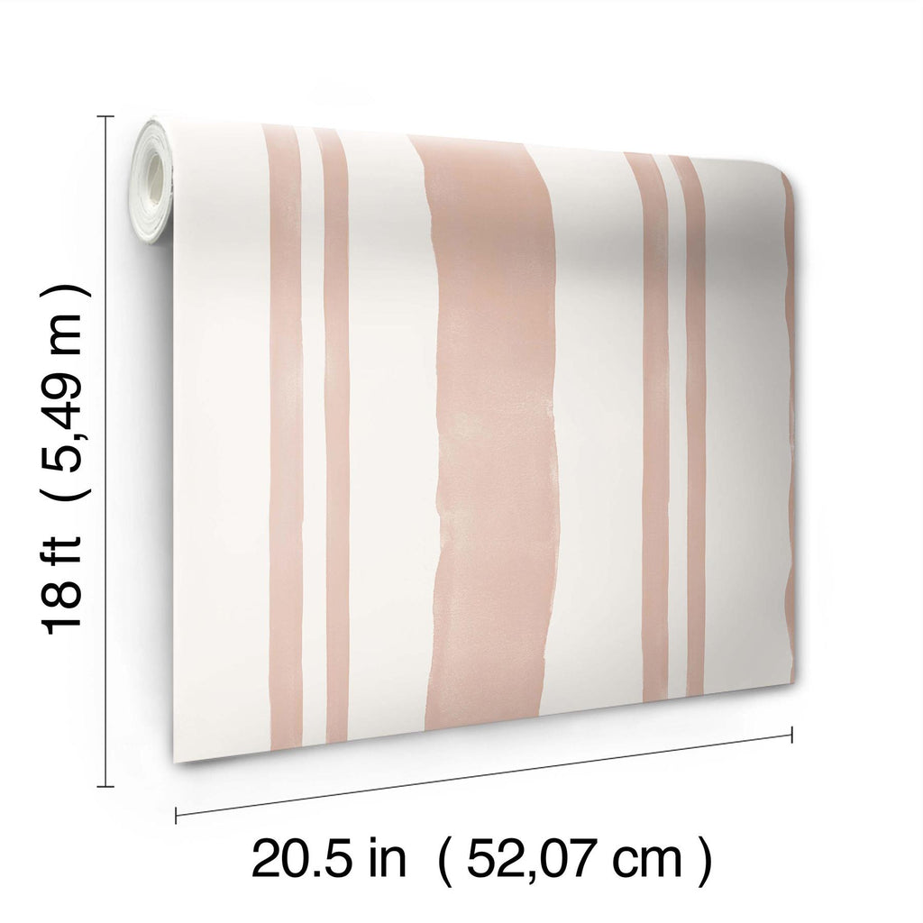 RoomMates Winston Watercolor Potter'S Clay Peach Stripe Peel And Stick Pink Wallpaper