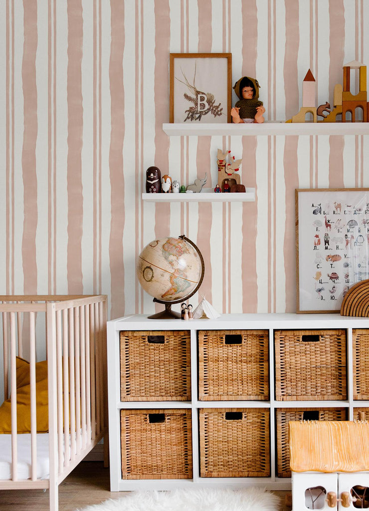 RoomMates Winston Watercolor Potter'S Clay Peach Stripe Peel And Stick Pink Wallpaper