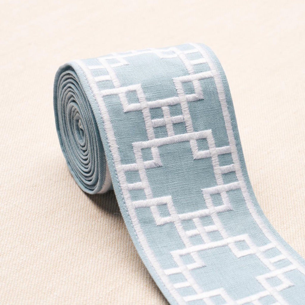 Schumacher Squared Away Trellis Tape Sky Trim