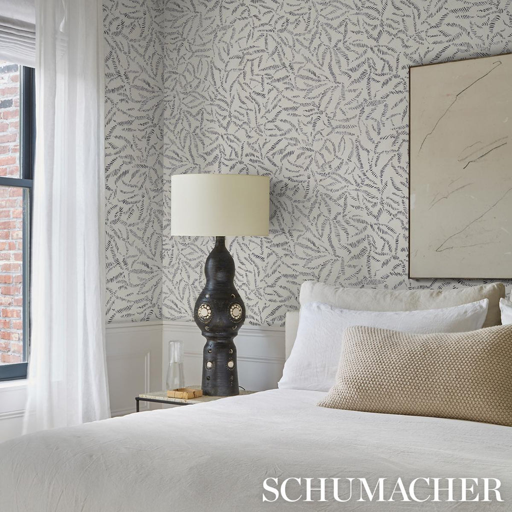 Schumacher Leaf Bloom Charcoal Wallpaper