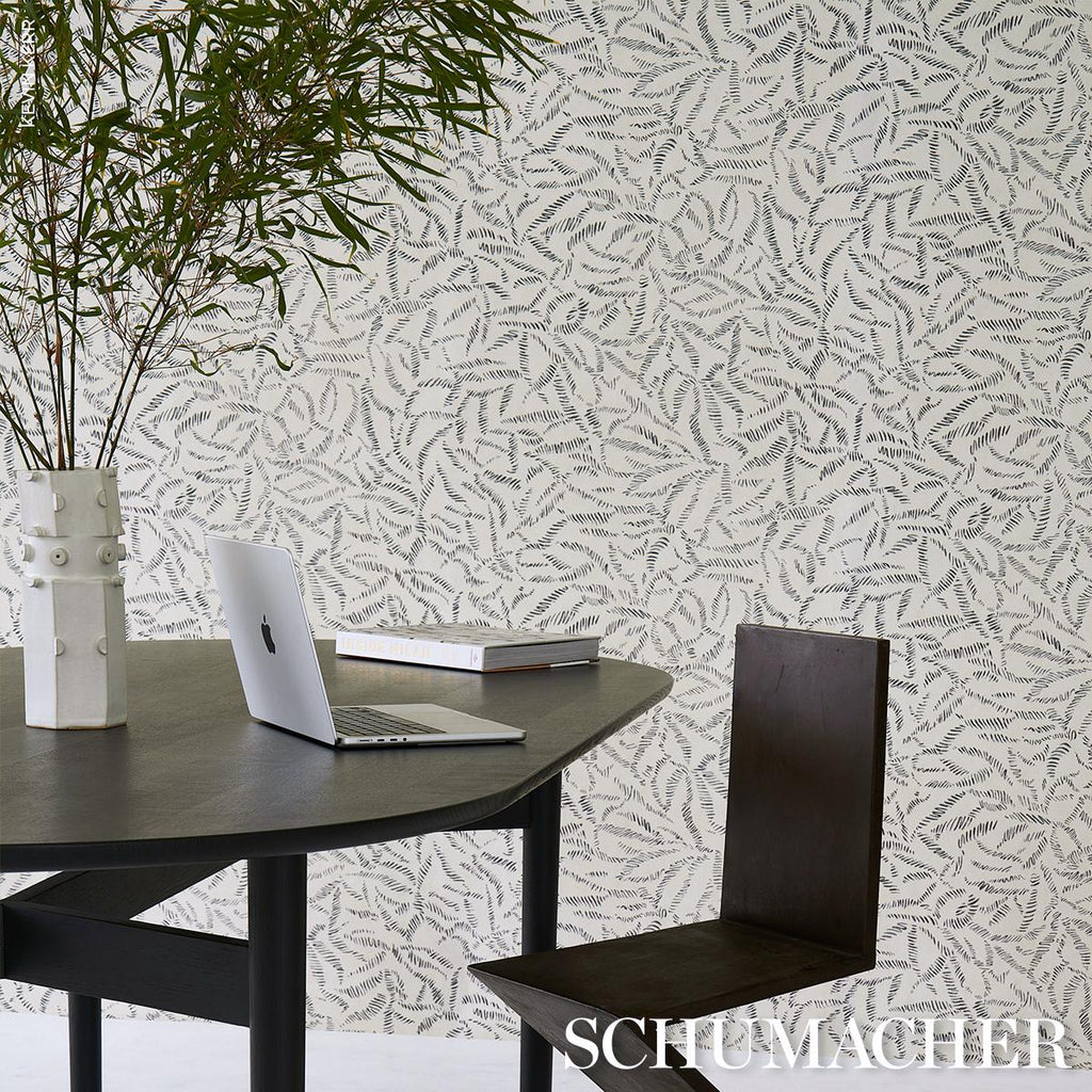 Schumacher Leaf Bloom Charcoal Wallpaper