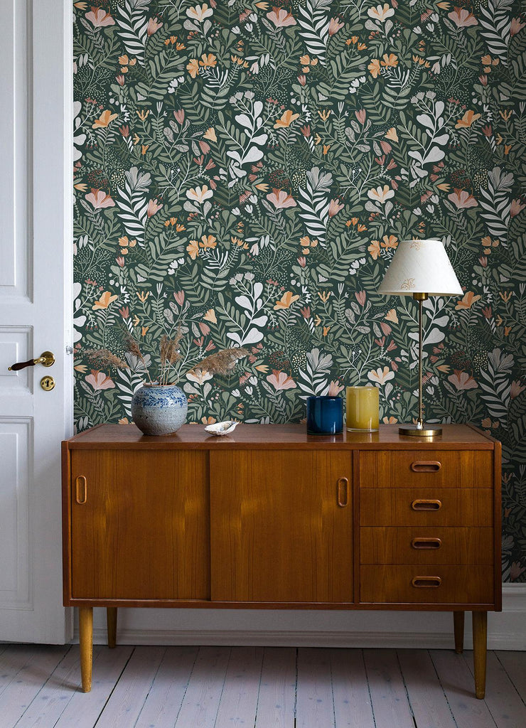 A-Street Prints Brittsommar Evergreen Woodland Floral Wallpaper