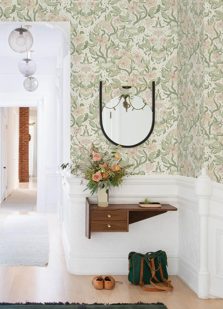 A-Street Prints Lisa Olive Floral Damask Wallpaper