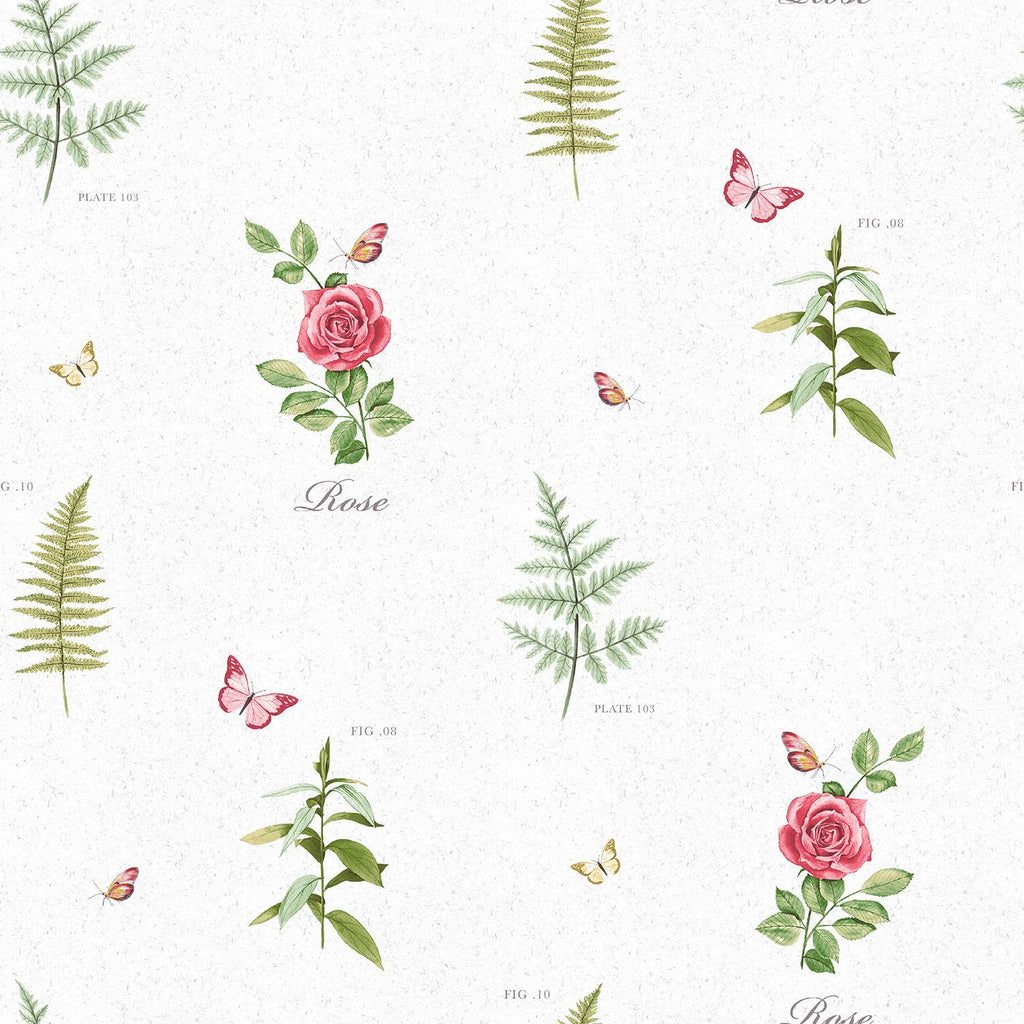 Galerie Rose Botanical Motif White Wallpaper