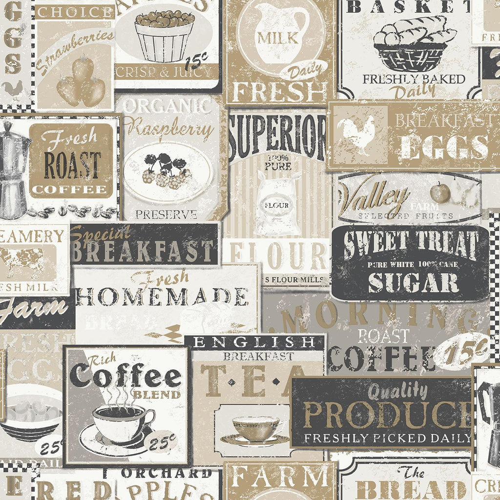 Galerie Enamel Signs Beige Wallpaper