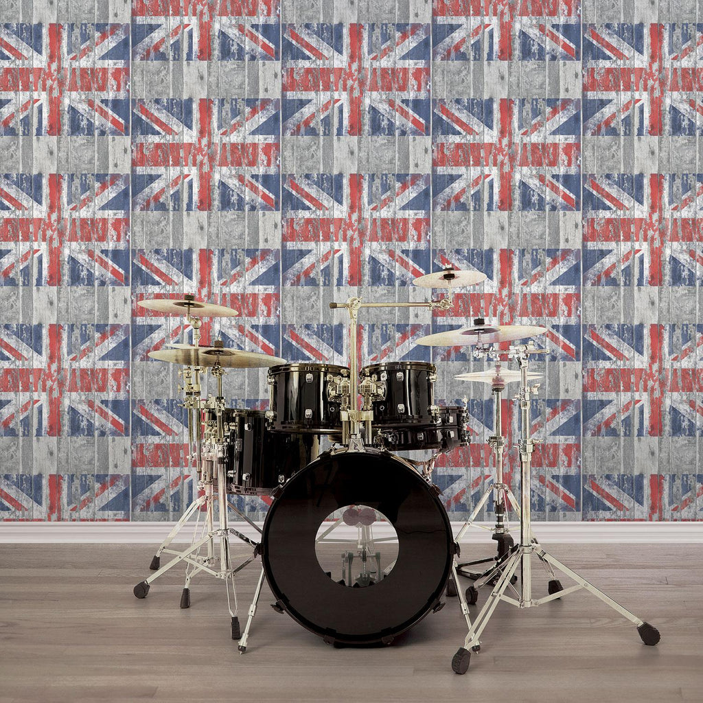 Galerie Union Jack Wood Panel Multi-coloured Wallpaper