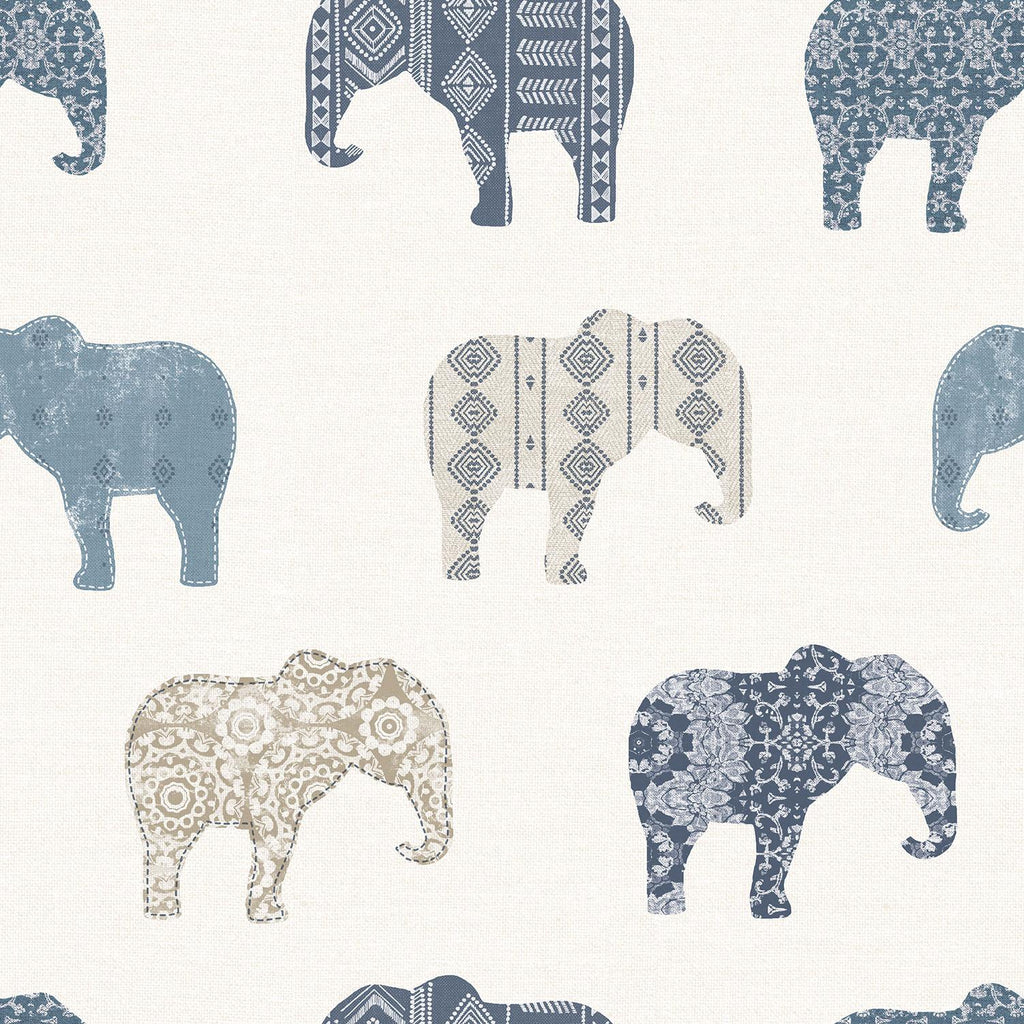 Galerie Elephant Motif Blue Wallpaper