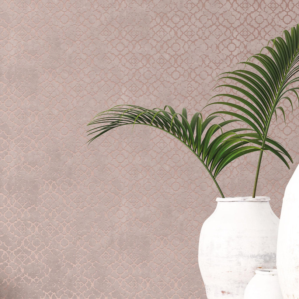 Galerie Aged Quatrefoil Rose Gold Wallpaper