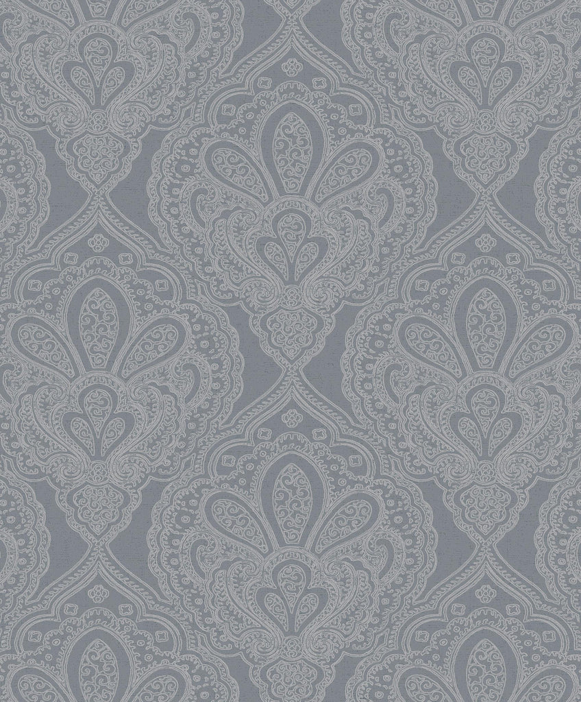 Galerie Mehndi Damask Silver Grey Wallpaper