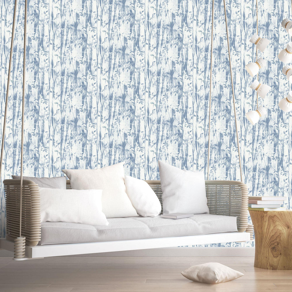 Galerie Batik Leaves Blue Wallpaper