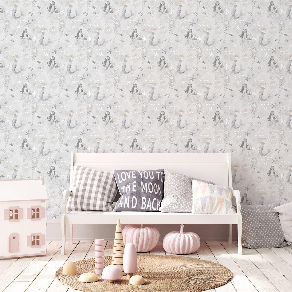 Galerie Mermaids Silver Grey Wallpaper