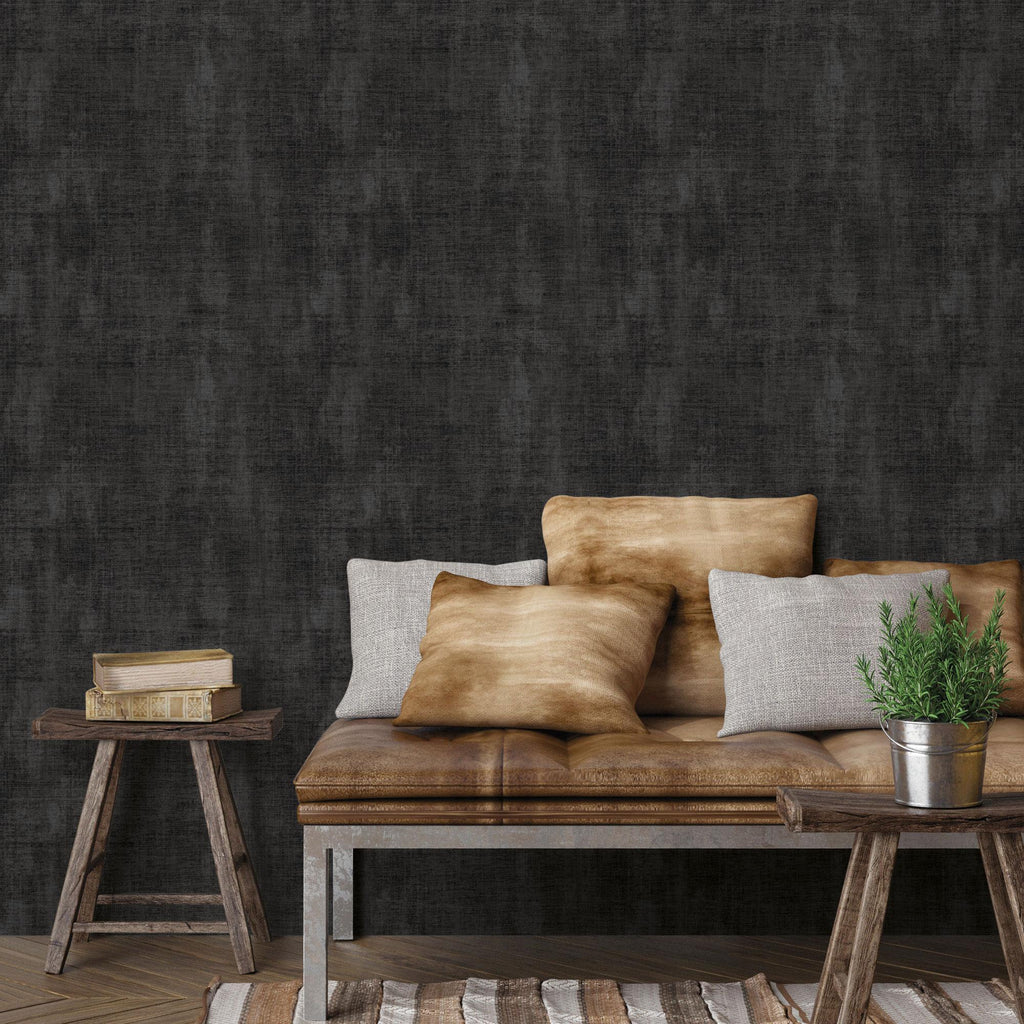 Galerie Textured Plain Black Wallpaper