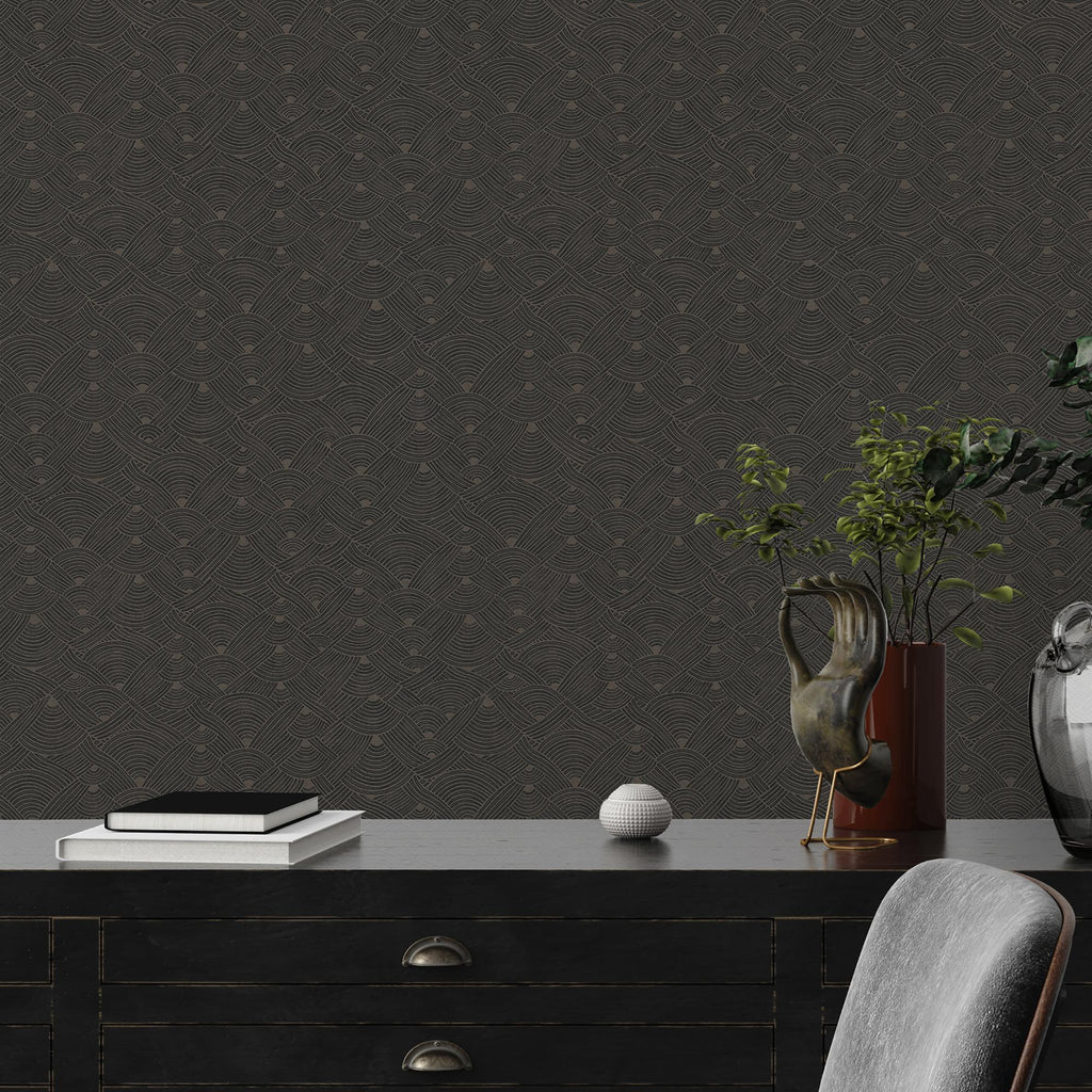 Galerie Geo Swirl Motif Black Wallpaper