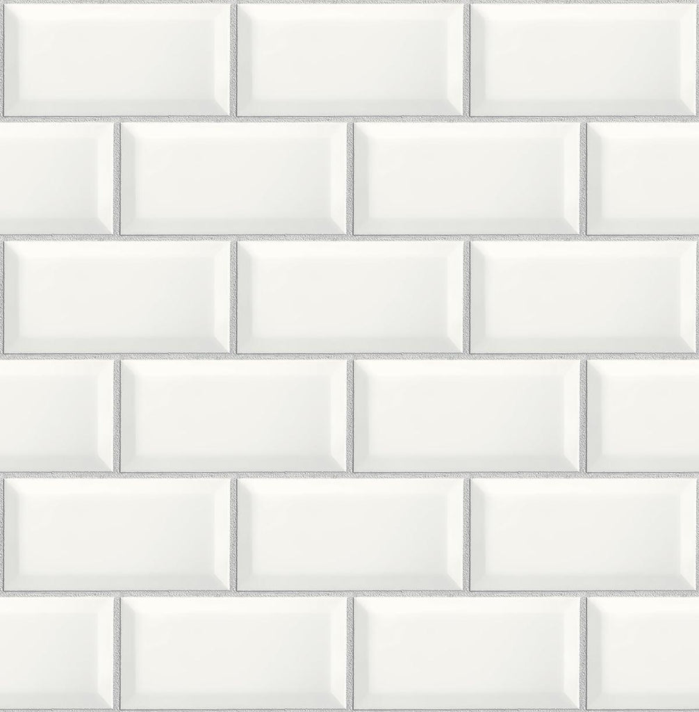 Seabrook Large Subway Tile Alabaster & Grey Wallpaper