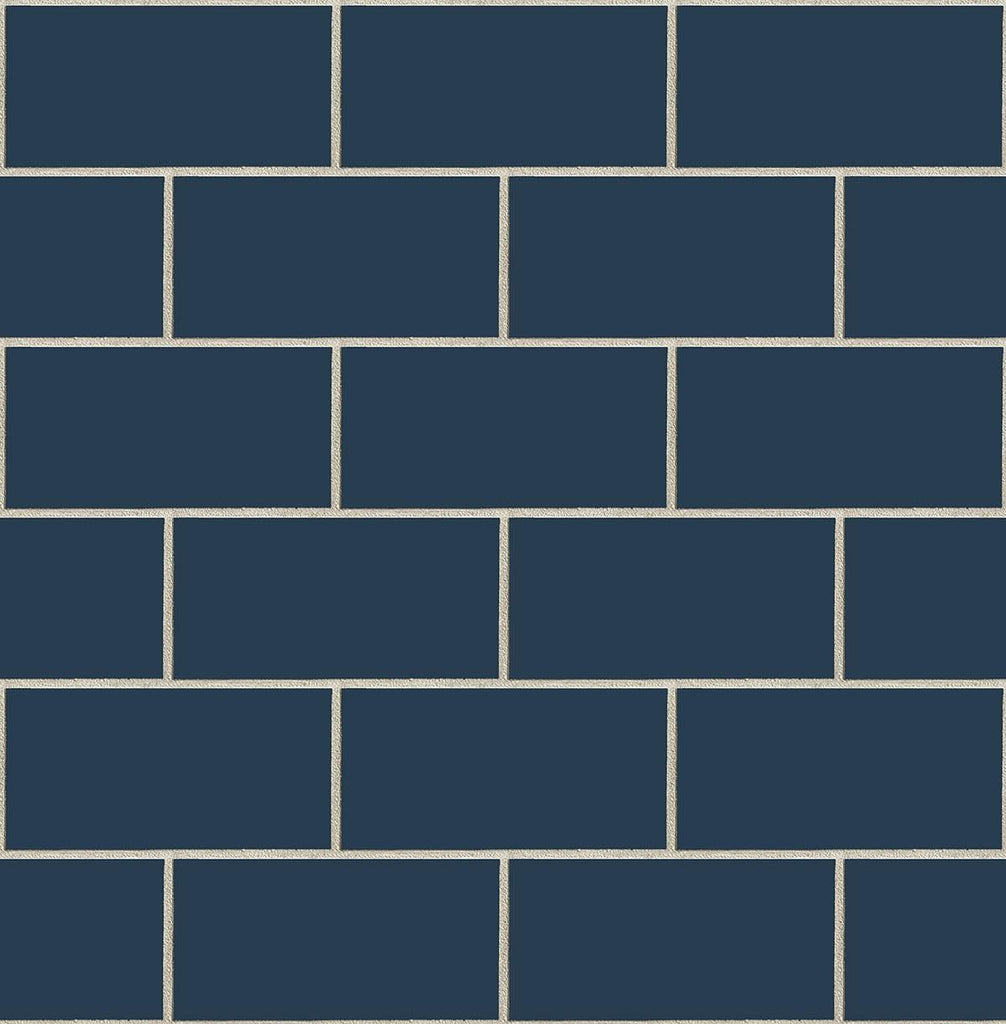 Seabrook Retro Subway Tile Blue Wallpaper