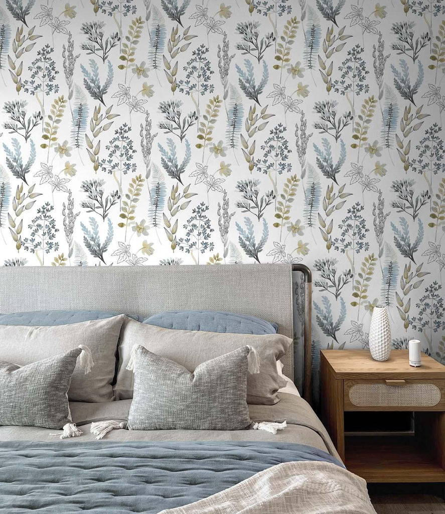 Seabrook Wild Garden Blue Wallpaper