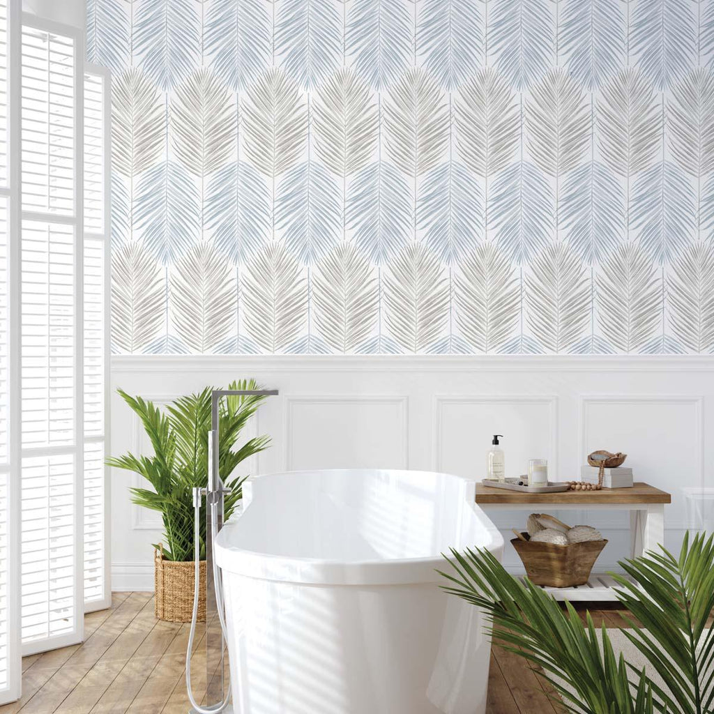 Seabrook Two Toned Palm Blue Wallpaper