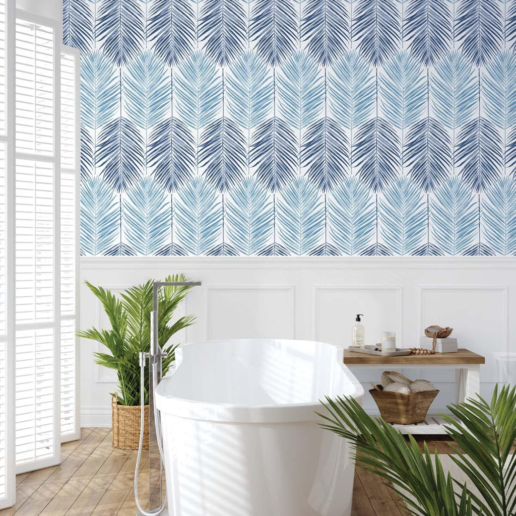 Seabrook Two Toned Palm Blue Wallpaper