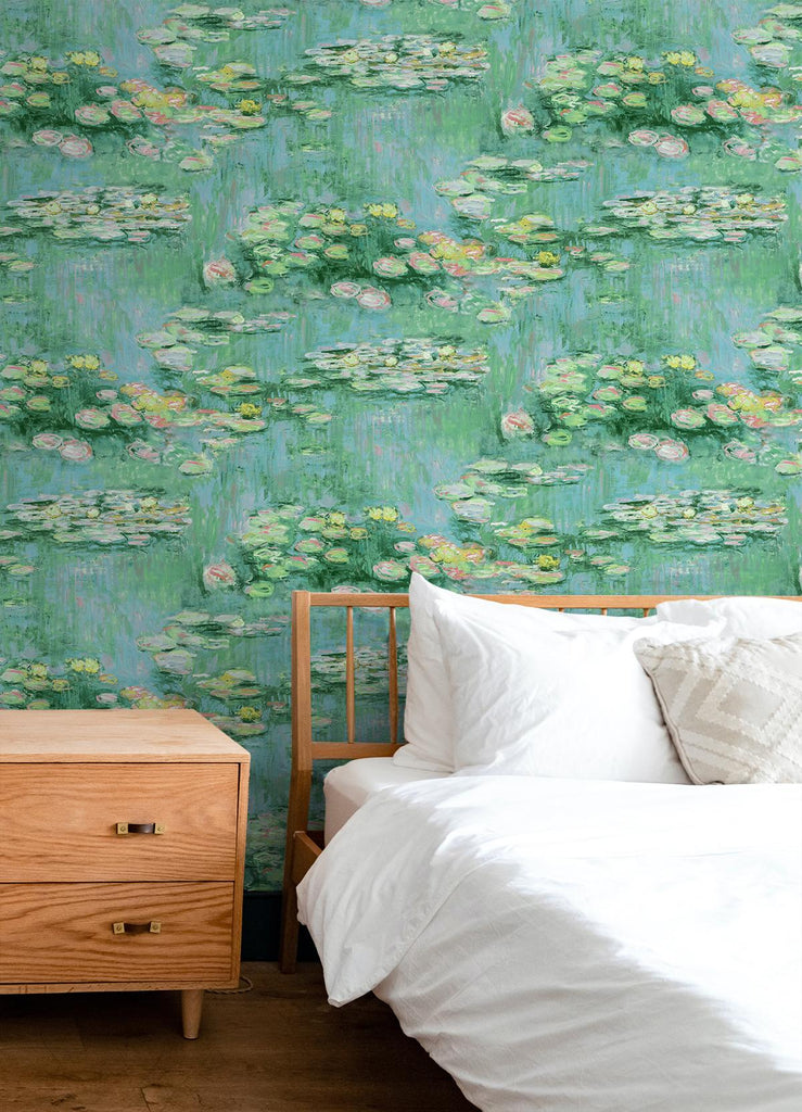 Seabrook Lily Pond Green Wallpaper