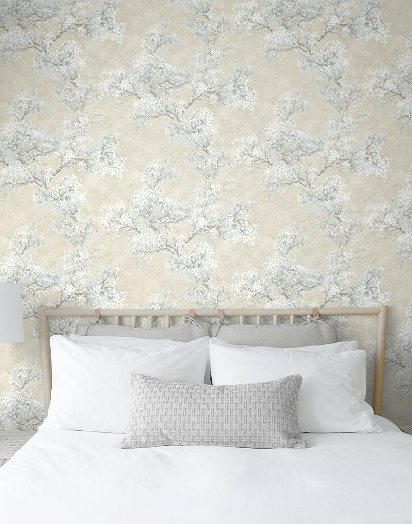 Seabrook Cherry Blossom Grove Beige Wallpaper