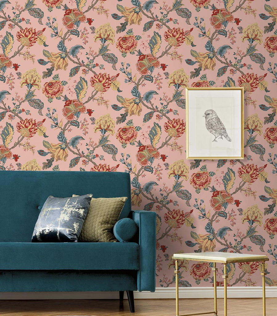 Seabrook Kianna Jacobean Pink Wallpaper