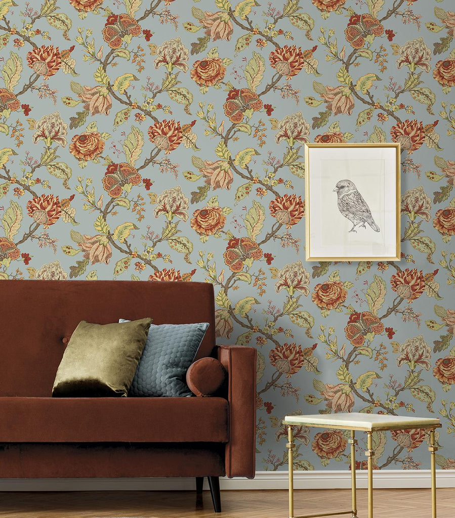 Seabrook Kianna Jacobean Blue Wallpaper