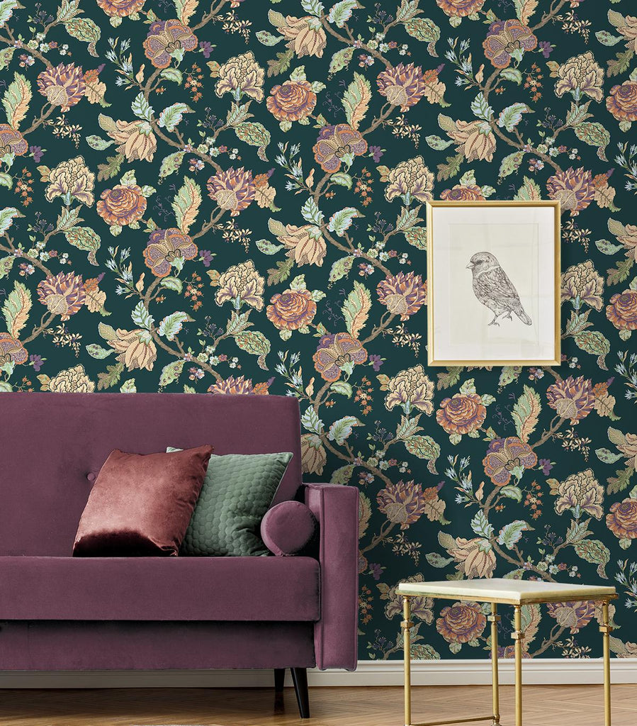 Seabrook Kianna Jacobean Green Wallpaper