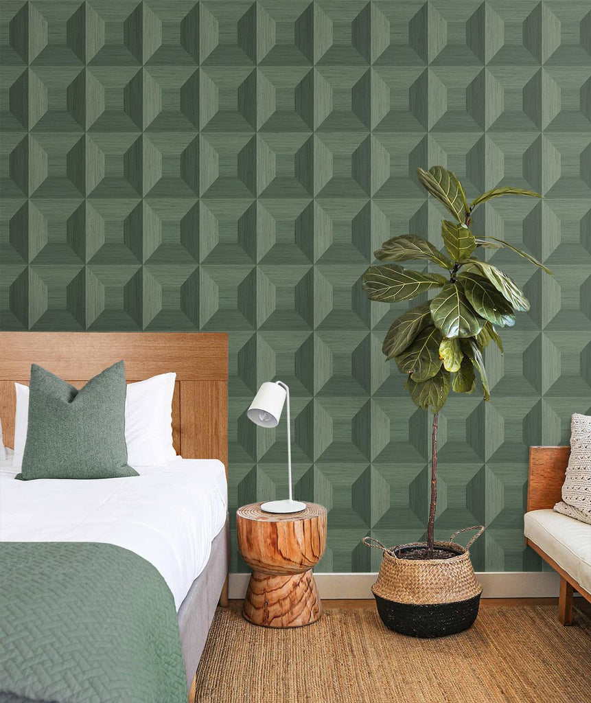 Seabrook Quadrant Geo Green Wallpaper