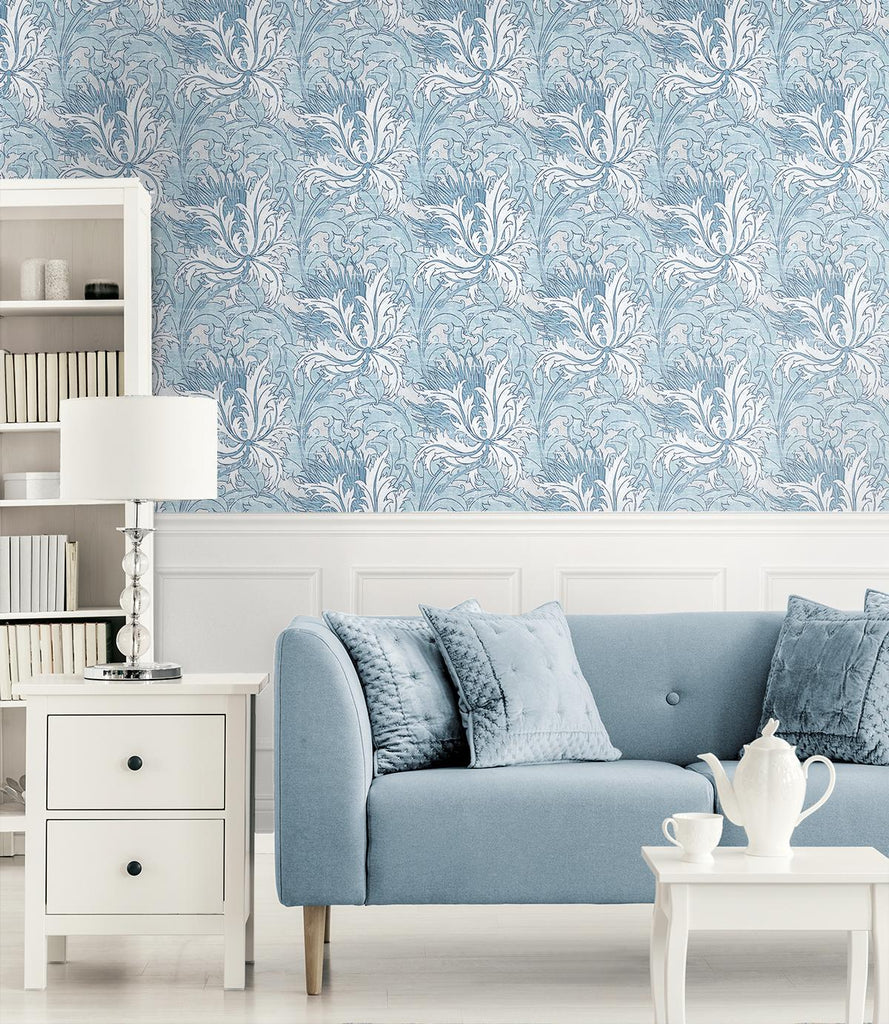 Seabrook Floral Folly Blue Wallpaper