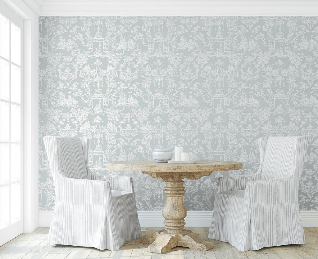 Seabrook Garden Chinoiserie Blue Wallpaper