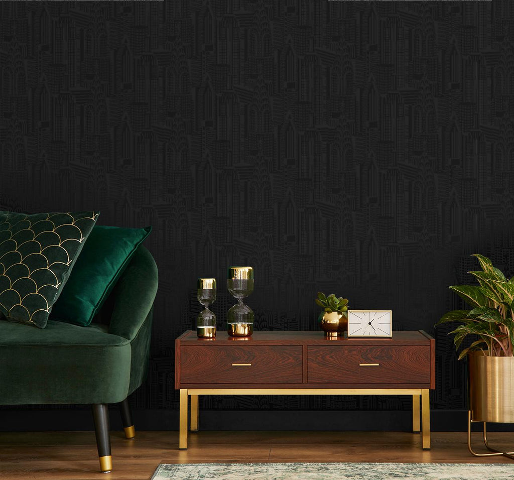 Seabrook City Skyline Black Wallpaper