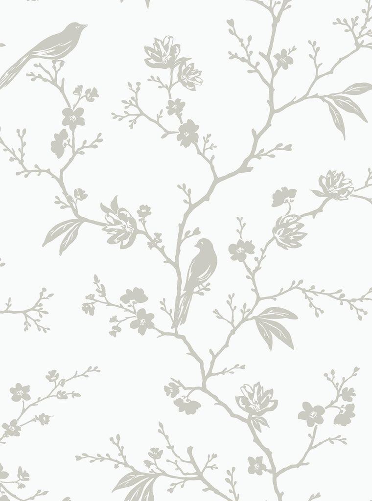 Seabrook Songbird Chinoiserie Silver Wallpaper
