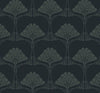 Seabrook Deco Floral Midnight Blue & Juniper Wallpaper