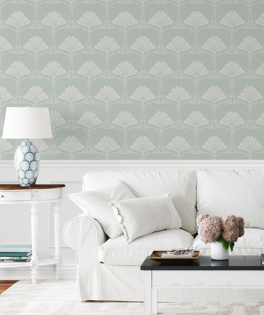 Seabrook Deco Floral Green Wallpaper