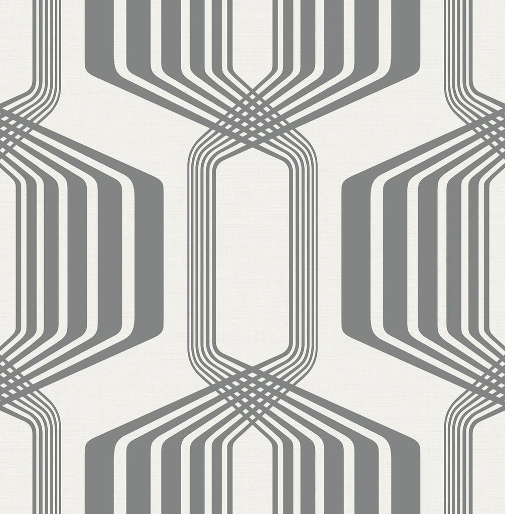 Seabrook Striped Geo Metallic Silver Wallpaper